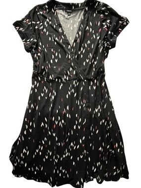 Size 2 • Torrid Black V-Neck Printed Wrap Dress